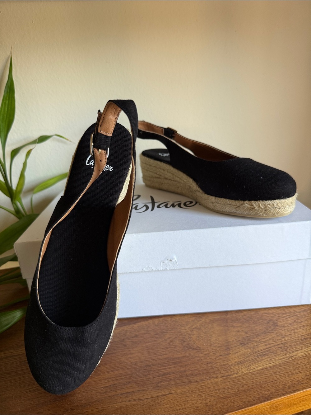Castaner Black Canvas Espadrille Wedge Slingback